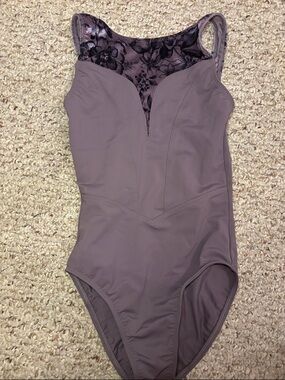danse de paris purple leotard with patterned ribbed velvet detailing